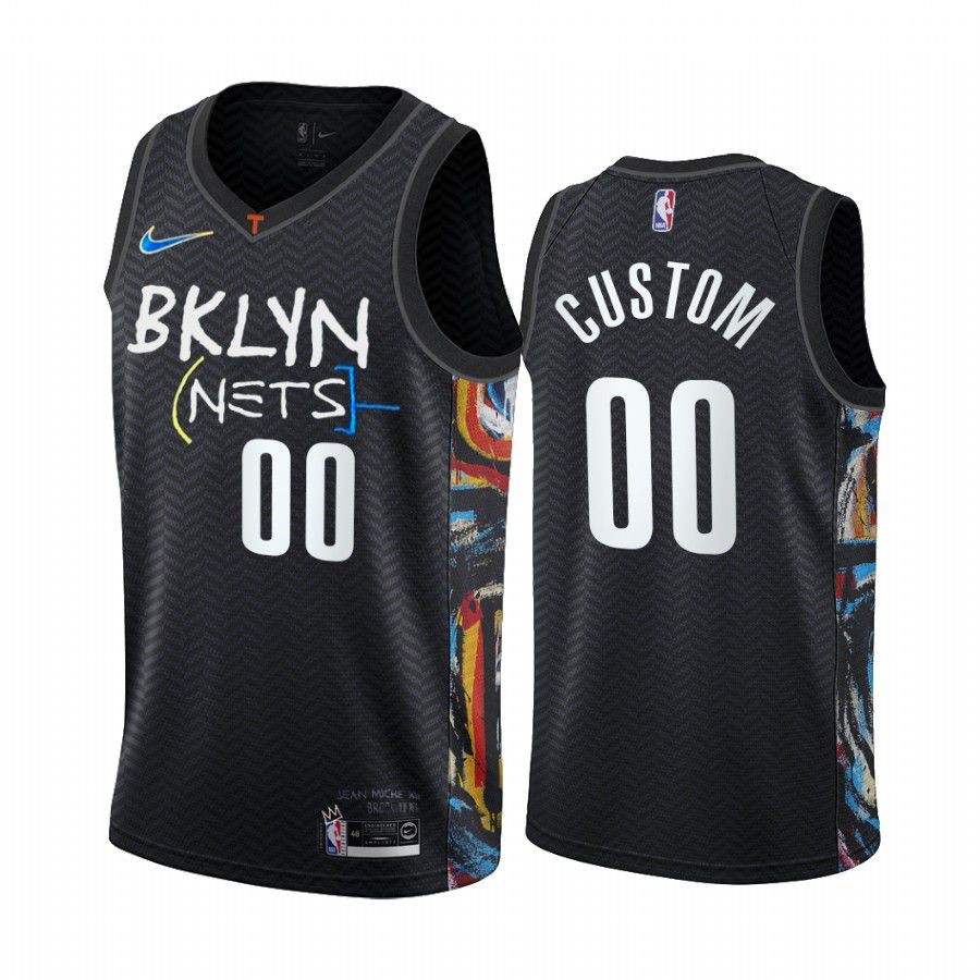 Men Brooklyn Nets #00 custom black city edition honor basquiat 2020 nba jersey->customized nba jersey->Custom Jersey